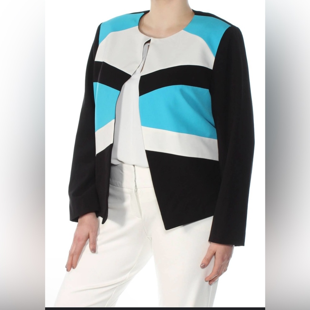 Tahari Asl Women's Colorblock Roundneck Flyaway Jacket Blazer Size 12